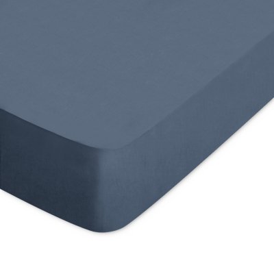 LINNEA Drap housse uni 100% coton ALTO Bonnet de 30 cm 160x220 cm - Bleu Jean