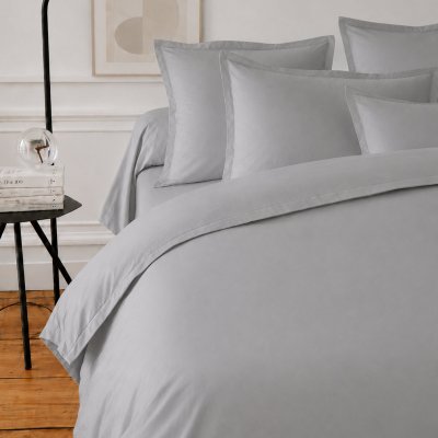 LINNEA Drap housse uni 100% coton alto Bonnet de 50 cm 160x220 cm - Gris Alu
