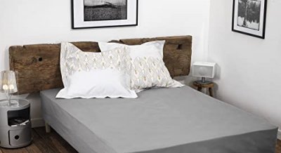 HOME LINGE PASSION Drap housse uni 100% coton - Bonnet 25cm - Gris clair - 160x200 cm