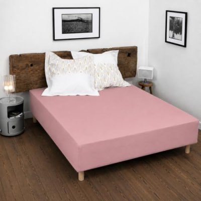 HOME LINGE PASSION Drap housse uni 100% coton - Bonnet 25cm - Rose - 140x190 cm - Rose