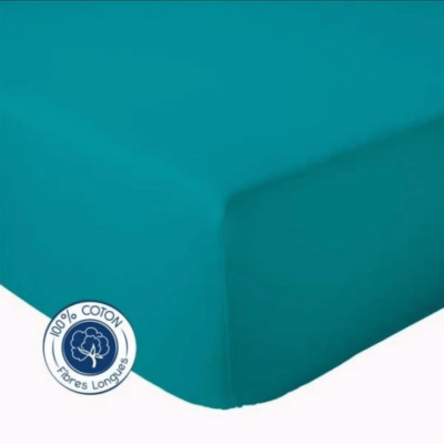 TRADILINGE Drap Housse Uni en 100% Coton - Bleu Paon - 140 x 190 bt 23 cm