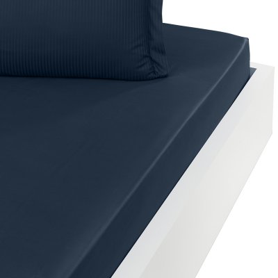 SENSEI MAISON Drap housse uni en satin de coton Marine 160x200 cm