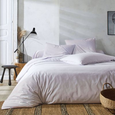 BLANC DES VOSGES Drap percale lav&eacute;e Boh&egrave;me  280 x 310 cm Perle
