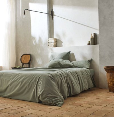 BLANC DES VOSGES Drap percale lav&eacute;e Boh&egrave;me  280 x 310 cm Toundra