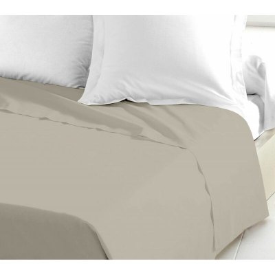 HOME LINGE PASSION Drap plat 100% coton 2 personnes - Beige cr&egrave;me - 240 x 300 cm