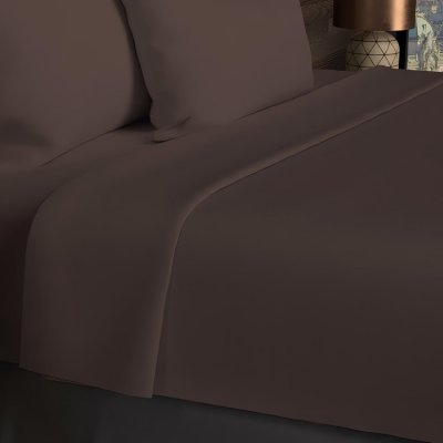 SOLEIL D OCRE Drap plat en coton 57 fils 240x290 cm uni brun, par soleil d'ocre