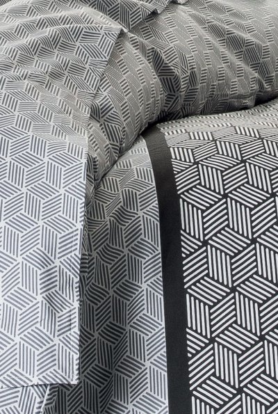 ORIGIN Drap Plat Imprim&eacute; En Bambou, Quentin Made In France - 240 X 300 Cm