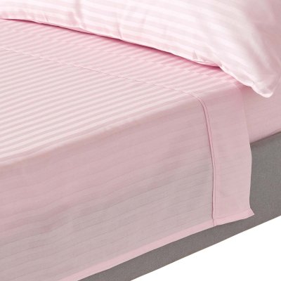 HOMESCAPES Drap plat ray&eacute; satin de coton &eacute;gyptien 330 fils coloris rose 270 x 300 cm