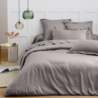BLANC AVENUE Drap Plat Satin De Coton 240x300 Cm Gris