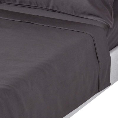 HOMESCAPES Drap plat uni 100 % coton &eacute;gyptien 1000 fils coloris gris fonc&eacute; 270 x 300 cm