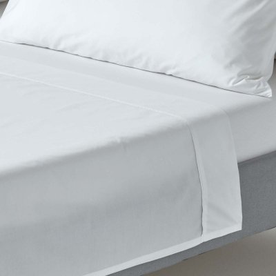 HOMESCAPES Drap plat uni 100 % coton &eacute;gyptien 200 fils blanc 270 x 300 cm