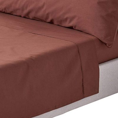 HOMESCAPES Drap plat uni 100 % coton &eacute;gyptien 200 fils chocolat 240 x 300 cm