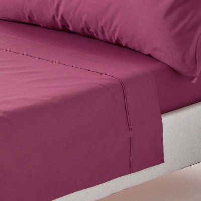 HOMESCAPES Drap plat uni 100 % coton &eacute;gyptien 200 fils prune 240 x 300 cm