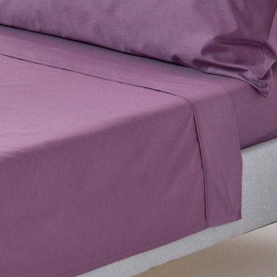HOMESCAPES Drap plat uni 100 % coton &eacute;gyptien 200 fils raisin 270 x 300 cm