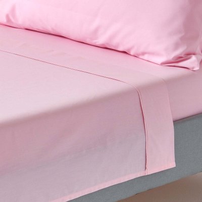 HOMESCAPES Drap plat uni 100 % coton &eacute;gyptien 200 fils rose 240 x 300 cm