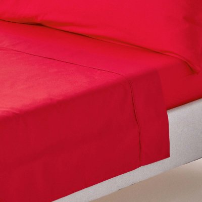 HOMESCAPES Drap plat uni 100 % coton &eacute;gyptien 200 fils rouge 270 x 300 cm