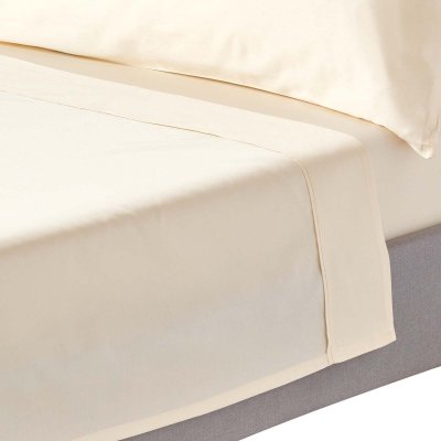 HOMESCAPES Drap plat uni 100 % coton &eacute;gyptien Bio 400 fils coloris Cr&egrave;me 240 x 300 cm