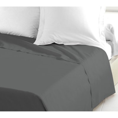 HOME LINGE PASSION Drap plat uni 2 personnes 100% coton - Gris Fonc&eacute; - 240x300 cm
