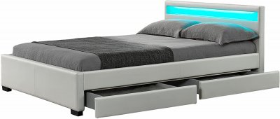 Drawer Night Lit Pu Blanc Mat A LED + 4 Tiroirs 160x200 Cm