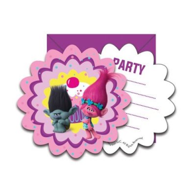 PROCOS DreamWorks Lot de 6 cartes d'invitation avec enveloppes Trolls - Violet/multicolore
