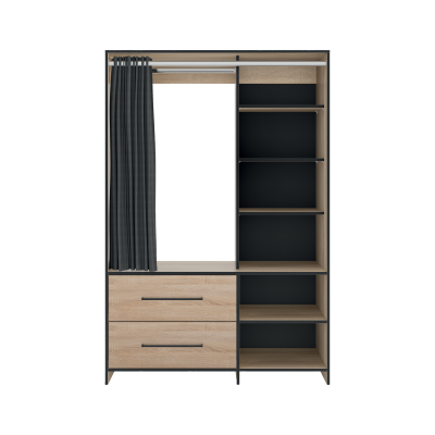 Dressing avec penderie et 2 tiroirs 122x50x182,1 cm noir et ch&ecirc;ne
