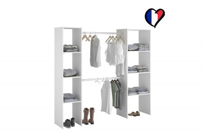 Dressing blanc avec &eacute;tag&egrave;res et penderies 198x40x180 ELYSEE