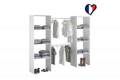 Dressing blanc avec &eacute;tag&egrave;res et penderies 220x40x180 ELYSEE