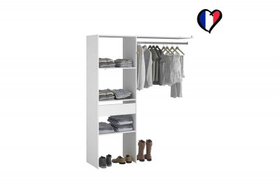 Dressing blanc avec &eacute;tag&egrave;res, penderie et tiroir 160x40x180 ELYSEE