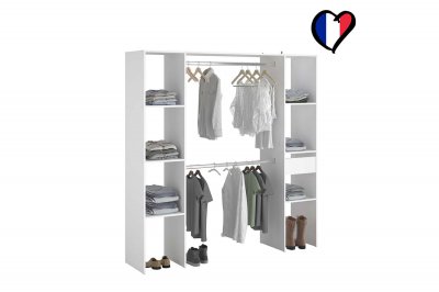 Dressing blanc avec &eacute;tag&egrave;res, penderies et tiroir 180x40x180 ELYSEE