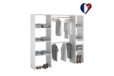 Dressing blanc avec &eacute;tag&egrave;res, penderies et tiroir 198x40x180 elysee - Blanc