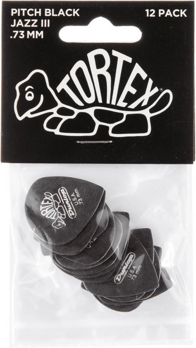 JIM DUNLOP Dunlop 482P73 M&eacute;diators Tortex Pitch Black Jazz III 0,73mm sachet de 12