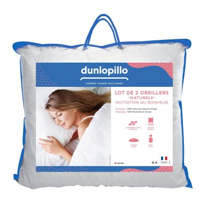 DUNLOPILLO  Lot de 2 oreillers Invitation au Bonheur - 100% plumettes
