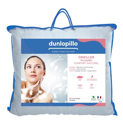 DUNLOPILLO  - Lot de 2 oreillers Plumes Fermes 60 x 60 cm Blanc