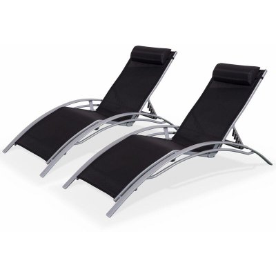 SWEEEK Duo de bains de soleil en aluminium et textil&egrave;ne gris et noir