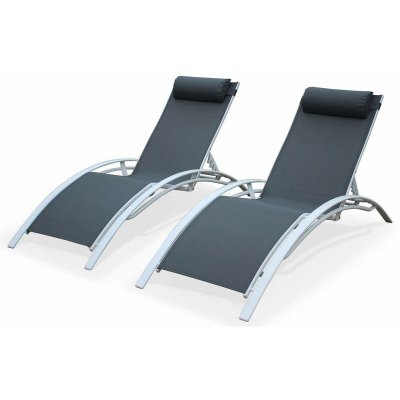 SWEEEK Duo de bains de soleil en aluminium et textil&egrave;ne Louisa Gris/Blanc