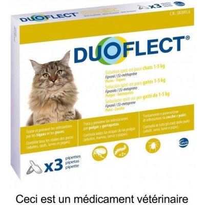 CEVA DUOFLECT Lot de 3 pipettes antiparasites - Pour chat moins de 5 kg 