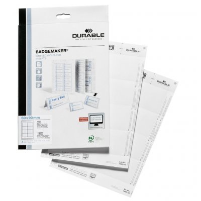 DURABLE  Planche d'impression pour badges, 90 x 60 mm, blanc