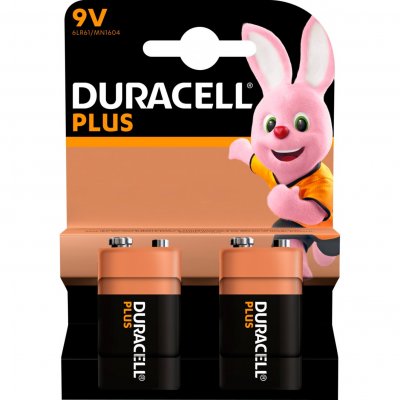 DURACELL  Piles alcalines Plus - 9V, 6LR61 MN1604 - Paquet de 2 