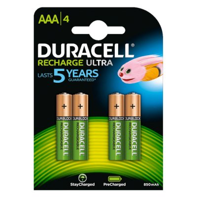 DURACELL  Piles Rechargeables AAA 900 mAh, lot de 4 piles