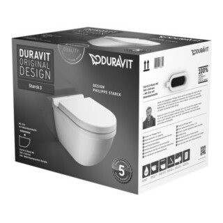 DURAVIT  WC mural, cuvette &agrave; chasse profonde Starck 3 avec abattant, blanc