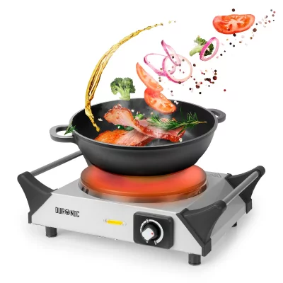 DURONIC  HP1SS Table de cuisson avec plaque en fonte d'acier en inox et poign&eacute;es int&eacute;gr&eacute;es