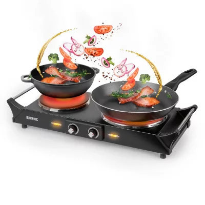 DURONIC  HP2BK Plaque de cuisson - inox et poign&eacute;es int&eacute;gr&eacute;es (1500W et 1000W)