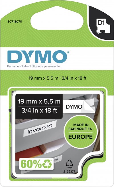 DYMO  D1 - Durable &Eacute;tiquettes - Noir sur blanc - 19mm x 5.5m