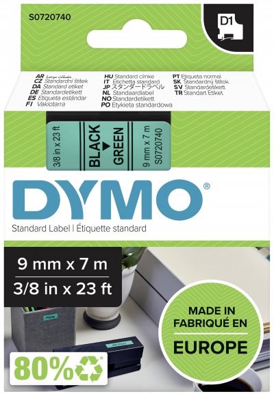 DYMO  D1 - Standard &Eacute;tiquettes - Noir sur vert - 9mm x 7m