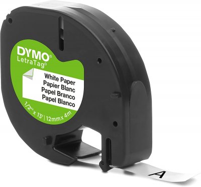 DYMO  LETRATAG RUB 12MMX4M PAPIE N/B