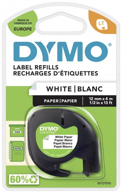 DYMO  LETRATAG RUB 12MMX4M PAPIE N/B