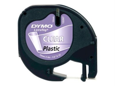 DYMO  Lot de 3 Cassettes Ruban LetraTag Polyester 12 mm x 4 m Noir sur Transparent