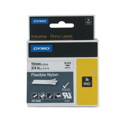 DYMO  Rhino - Etiquettes Industrielles Nylon Flexible 19mm x 3.5m - Noir sur Blanc