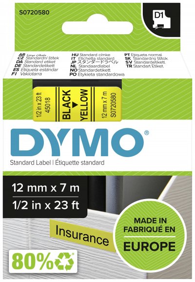 DYMO  Ruban D1 - 12 mm noir sur jaune