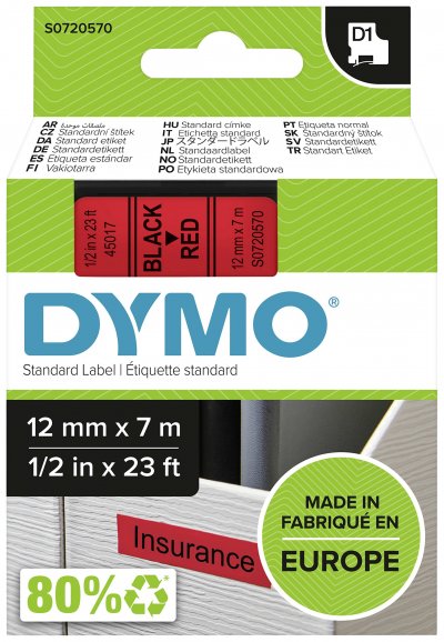 DYMO  Ruban D1 - 12 mm noir sur rouge